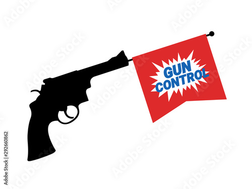 Gun control - weapon is restricted, limited, regulated and controlled by regulation, restriction, limit.  Vector illustration isolated on white. 