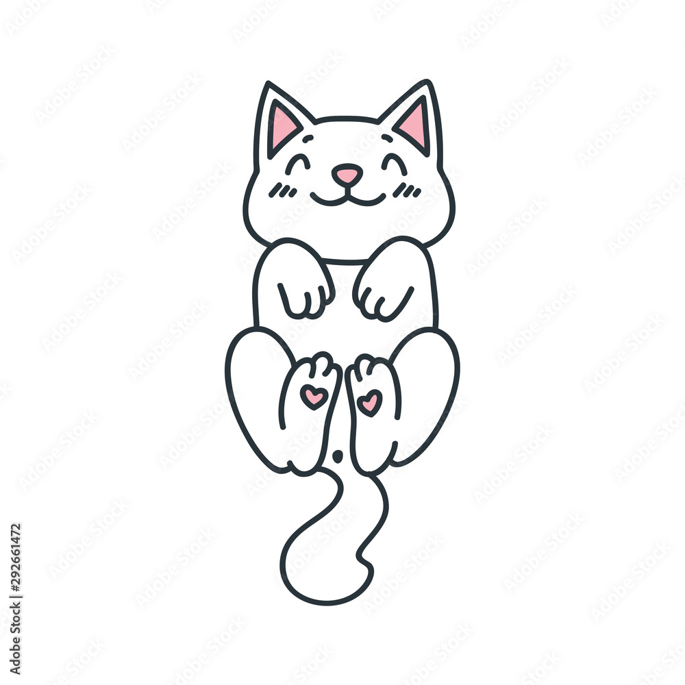 Obraz premium Kawaii illustration of a happy kitten isoladed on white background. Vector 8 EPS.