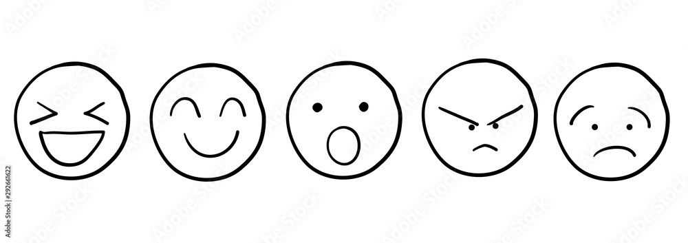 Set of handdrawn doodle Emoticons. Emoji social network reactions icon vector Set of handdrawn doodle Emoticons. Emoji social network reactions icon vector