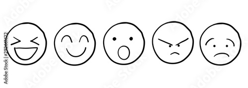 Set of handdrawn doodle Emoticons. Emoji social network reactions icon vector