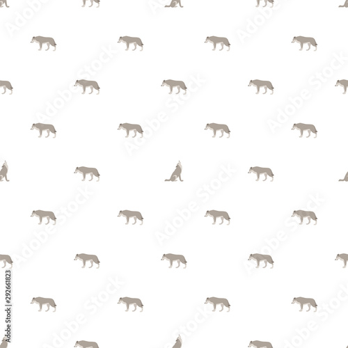Vector seamless pattern with wolves on white background.