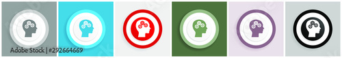 Head icon set, colorful flat design vector illustrations in 6 options for web design and mobile applications