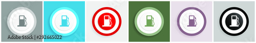 Petrol icon set, colorful flat design vector illustrations in 6 options for web design and mobile applications