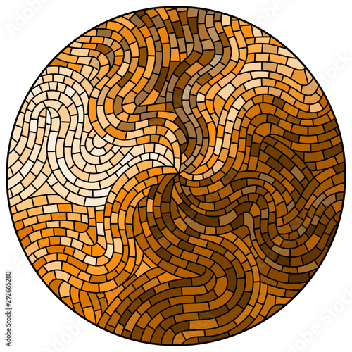 Abstract stained glass background ,monochrome,tone brown, round image 