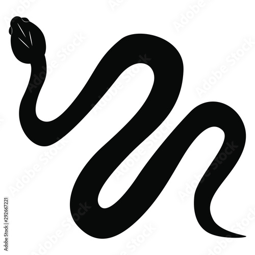 Snake black. The body of the snake is bent in a zigzag.  
