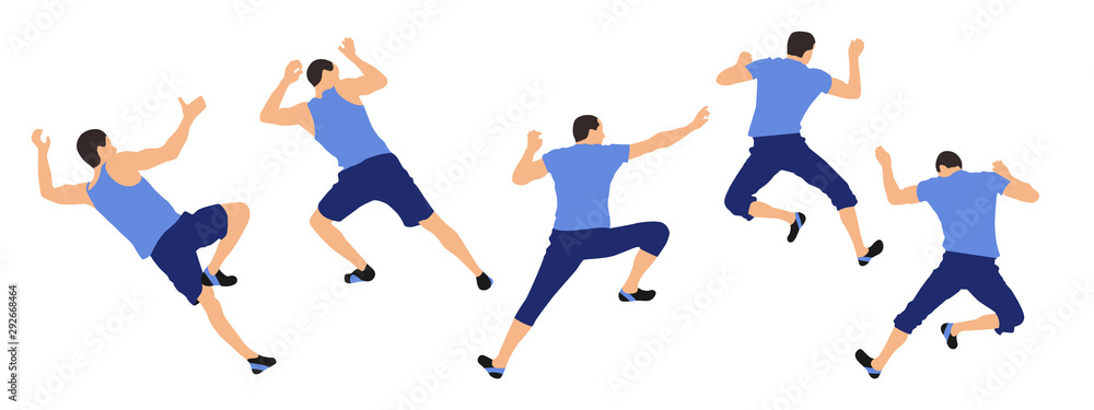 Set of climbers on a wall in the gym isolated on white background flat style. vector illustration. Set of climbers on a wall in the gym isolated on white background flat style. vector illustration.