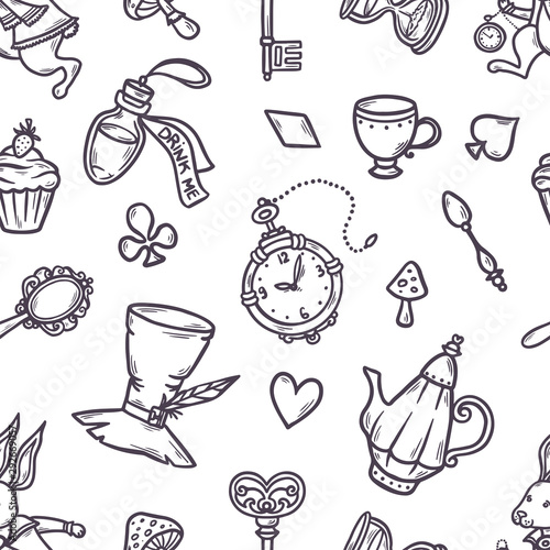 Hand drawn vector wonderland seamless pattern.