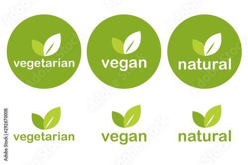set of green vegetarian vegan and natural tags icons vector illustration EPS10
