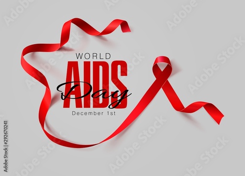 World Aids Day concept. Aids Awareness. Realistic Red Ribbon. Calligraphy Poster Design. Vector illustration