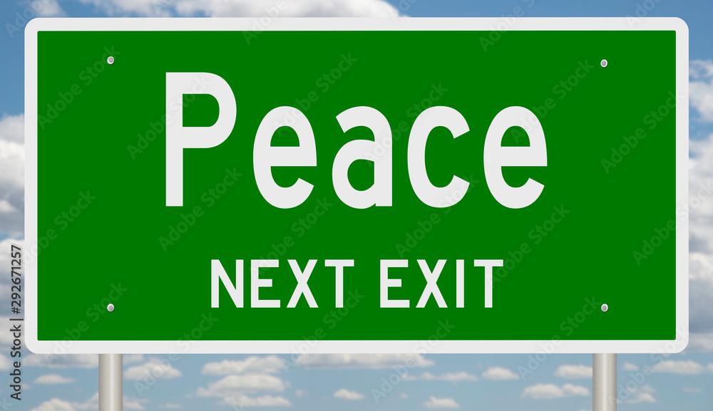 Rendering of a green 3d highway sign for Peace
