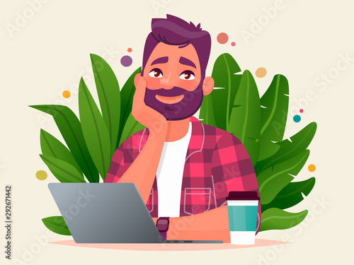 Concept of creativity and the creation of a new idea. Digital artist or designer, freelancer working on a project