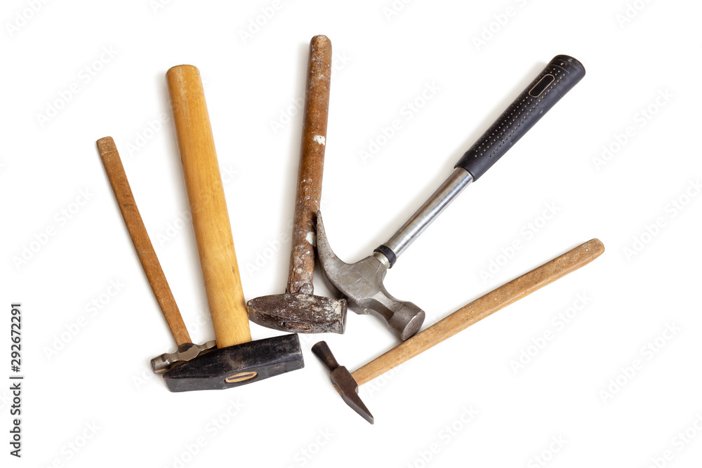 Set of old hammers for different purposes