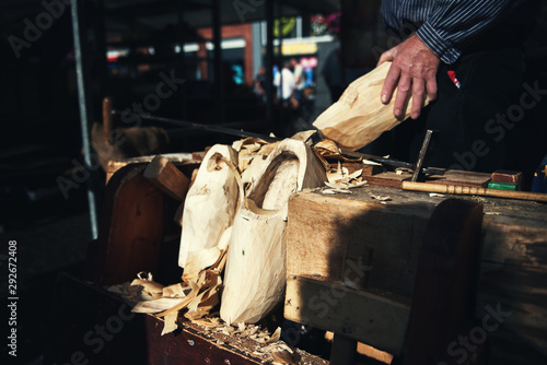 Fotografie Making of traditional wooden Dutch shoes - clogs