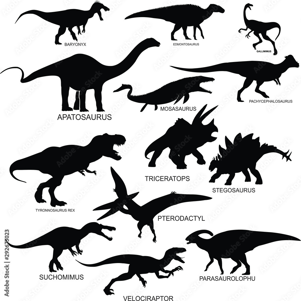 set of dinosaurs silhouette with name set of dinosaurs silhouette with name