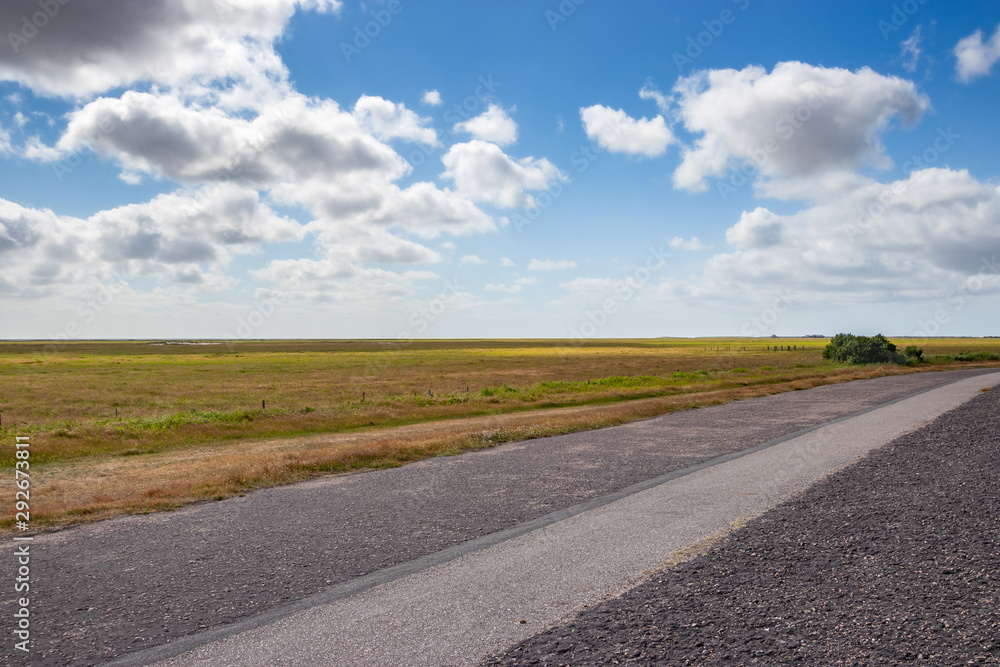 Bild einer Wiese der Nordseelandschaft vor Wolken am Himmel Bild einer Wiese der Nordseelandschaft vor Wolken am Himmel