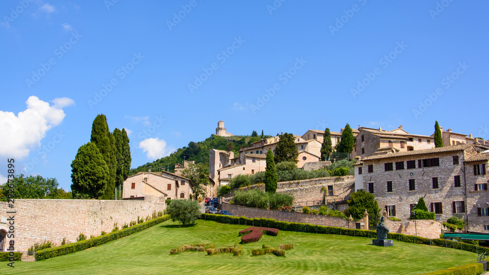 view of the city of Assisi Umbria Italy