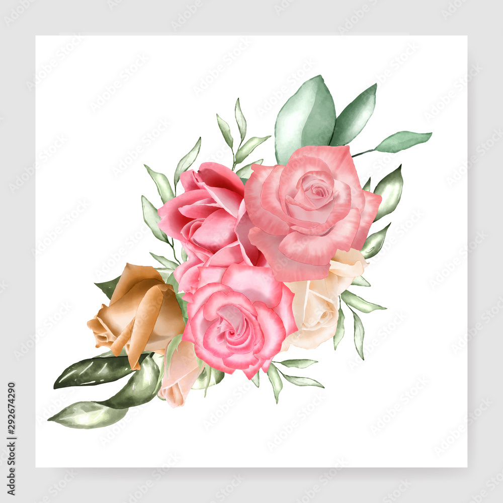 Fototapeta watercolor floral bouquet design wedding card template