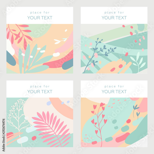 Collection of six creative universal artistic cards.Textures. Trendy Graphic Design for banner, poster, card, cover, invitation, placard, brochure, flyer. Vector. Isolated. Place for text 
