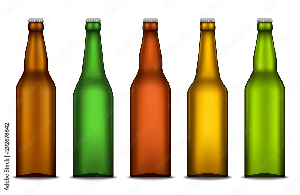 Vector realistic beer blank bottle mockups Vector realistic beer blank bottle mockups