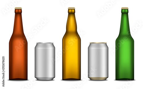 Vector realistic beer blank bottle and can mockups