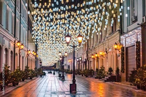 Moscow. Russia. The lantern in the city Christmas on the streets. Christmas lights Moscow streets. New year Moscow. A trip to Moscow during the winter holidays. Russian capital in winter.