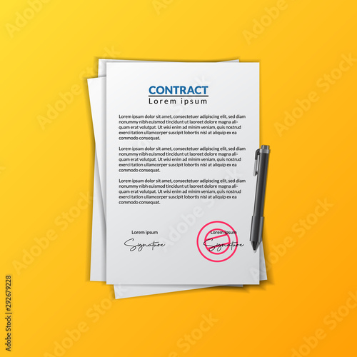 contract document paper with signature and stamp for approval business agreement documentation