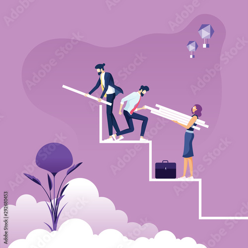 Business team builds a stairs to success- Teamwork concept