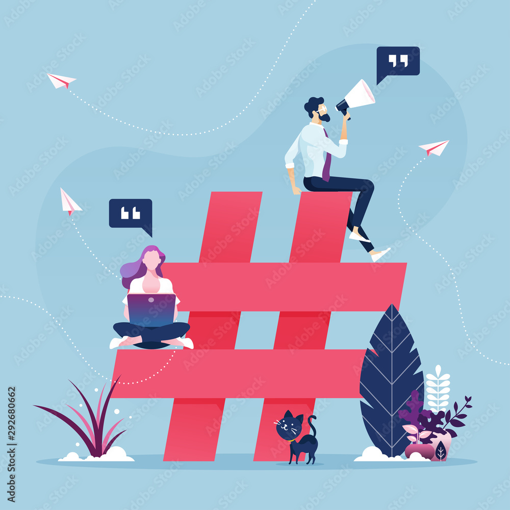 Group of people with hashtag icon-Social media marketing concept - obrazy, fototapety, plakaty 