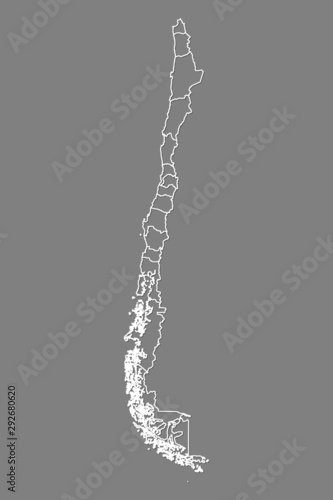 Chile vector map with border lines of regions using gray color on dark background illustration