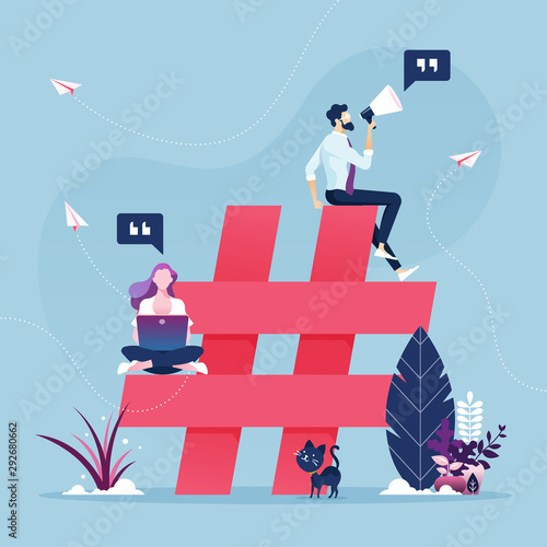 Group of people with hashtag icon-Social media marketing concept