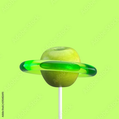 Wallpaper Mural Green Apple Fruit Candy Concept idea on green color background. Minimal Fruit idea. 3D Render. Torontodigital.ca