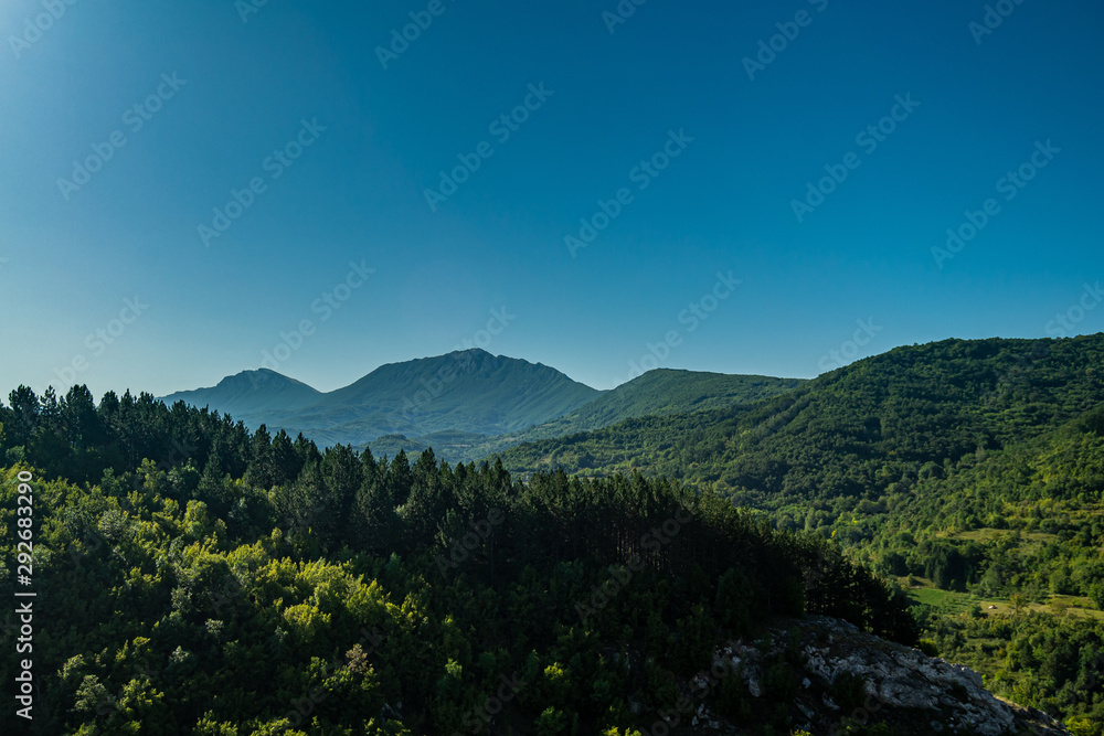 Beautiful view of the forest and Dry Mountain (Suva planina) in the background