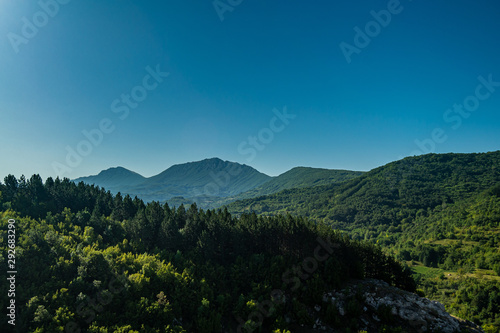 Beautiful view of the forest and Dry Mountain (Suva planina) in the background