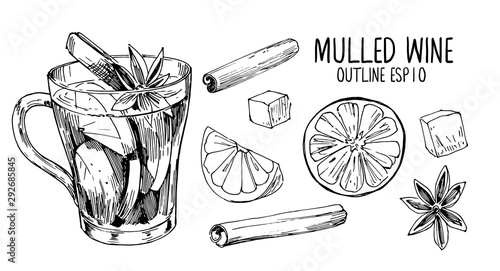 Mulled wine sketches. Hand drawn illustration converted to vector photo