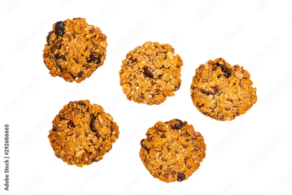 Granola cookies isolated on white background. Granola cookies isolated on white background.