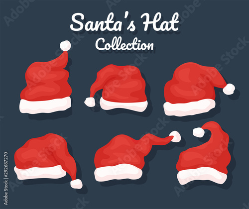 Santa's Hat Collection. A variety of Santa hats for decorating at Christmas parties.