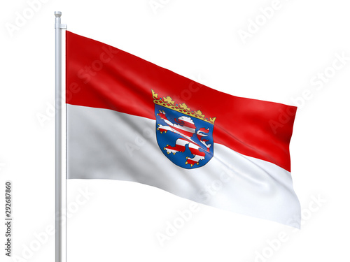 Free Download Hesse flag waving on white background, close up, isolated. 3D render - GFXLoad
