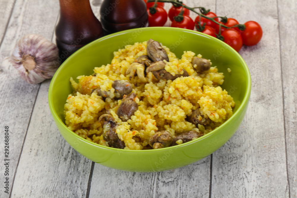 Rice with Chicken hearts Rice with Chicken hearts