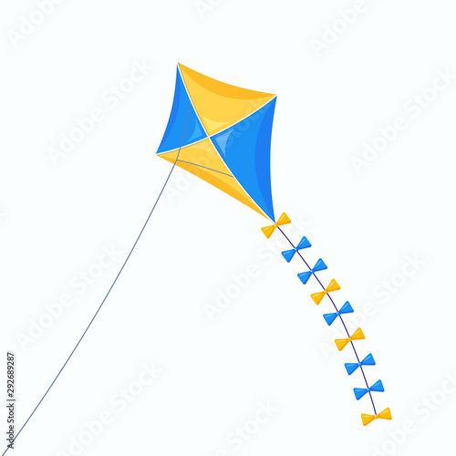 Colorful kite fly in sky isolated on white background. Summer, spring holiday, toy for child. Vector flat design.