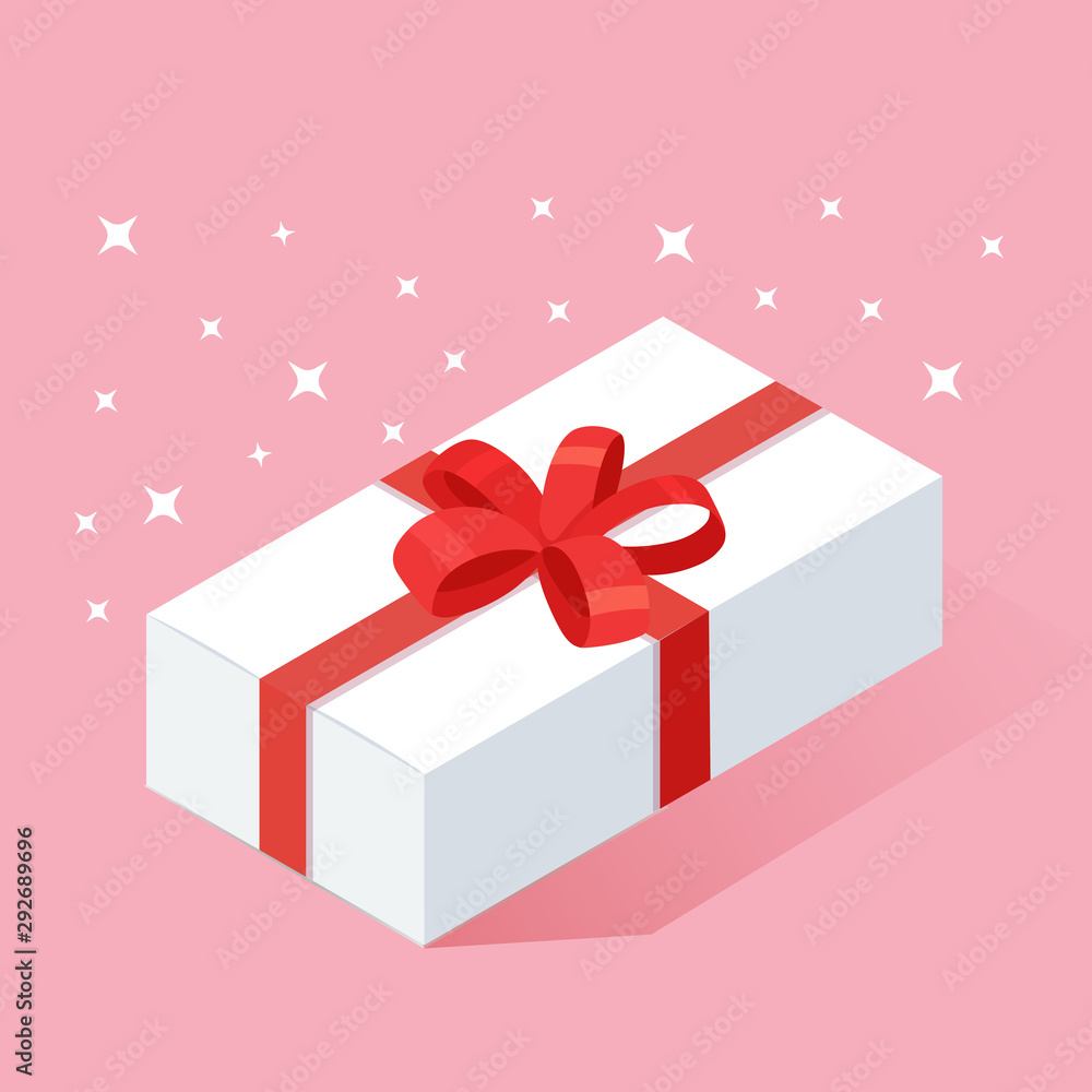 3d isometric gift box, present with ribbon, bow isolated on background. Christmas shopping concept. Surprise for anniversary, birthday, wedding. Vector cartoon design 3d isometric gift box, present with ribbon, bow isolated on background. Christmas shopping concept. Surprise for anniversary, birthday, wedding. Vector cartoon design