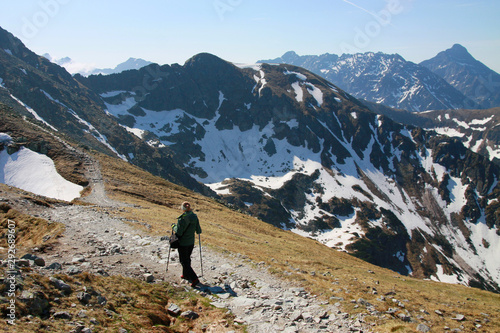 Obraz na płótnie Tourist in the Tatra Mountains, Polish-Slovak border w salonie