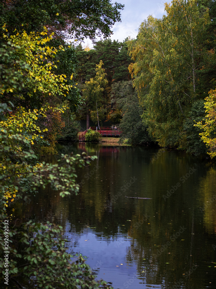 Autumn, Park, pond, bridges.