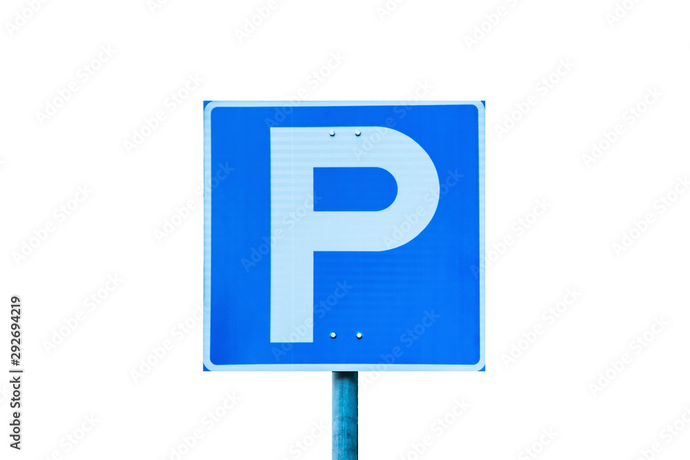 Blue parking road sign isolated on white background Blue parking road sign isolated on white background