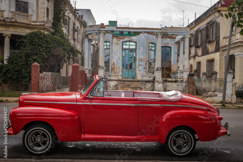 Red ,American classic car on old Hawana street  © neoanita