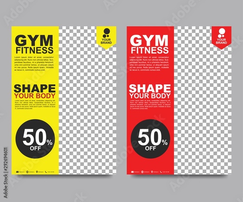 Fitness flyer template. Poster template for fitness center. Modern fitness and gym brochure collection. photo