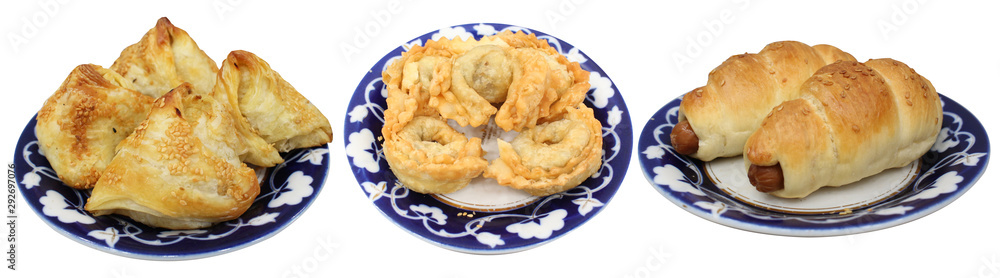 Uzek, Kazakh oriental cuisine. Baking Central Asian peoples on a white background. Uzek, Kazakh oriental cuisine. Baking Central Asian peoples on a white background.