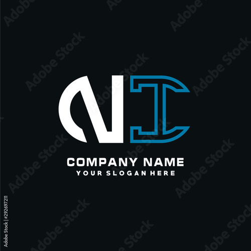 NI initial logo oval shaped letter. Monogram Logo Design Vector