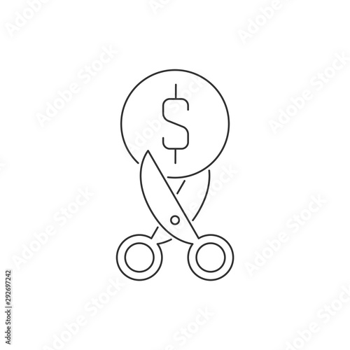 Scissors cut the coin line icon on white background. Editeble stroke