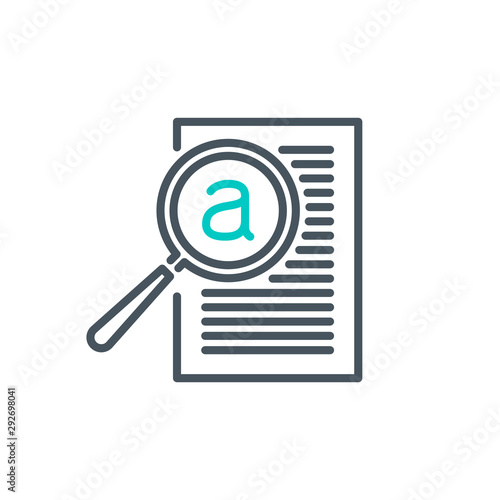 contract page document with magnifier glass outline flat icon. Single quality outline logo search symbol for web design mobile app. Thin line design logo sign Loupe lens icon isolated white background