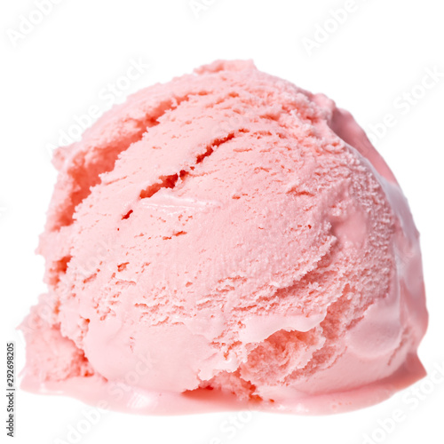 pink berry scoop of sundae ice cream isolated on white background